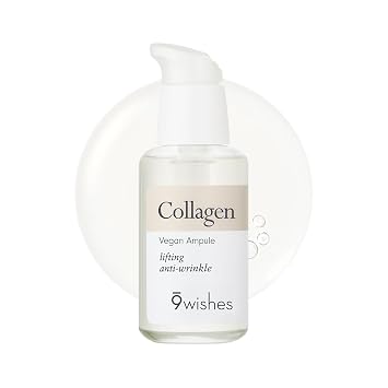 9wishes - Ampolla de colágeno vegano – Suero facial multipéptido con péptido de cobre y colágeno para reafirmar, rellenar y elasticidad de la piel, cuidado de la piel coreano, 1.01 onzas líquidas