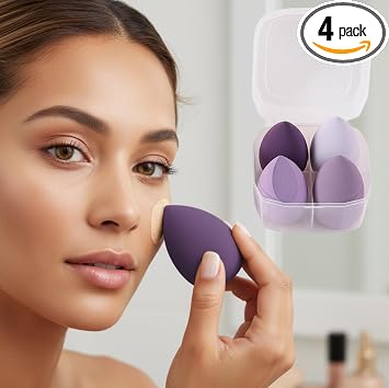 5Pcs Makeup Sponge Set, with Protective Storage Case,Beauty Blending Sponges for Foundation, Concealer, for Home Travel Use,Purple Series