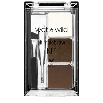 wet n wild Kit de maquillaje de cejas definitivo, polvo mate de larga duración, pinzas, cera y cepillo, espejo integrado, compacto para bolso, marrón oscuro