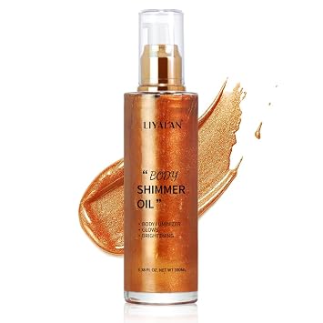 Liyalan Aceite Corporal Brillante Bronce Oro 5 Colores Bronce 100 ml Iluminador de Cara Perla Iluminador Corporal Maquillaje Brillo Purpurina Líquido Dorado Bronceado