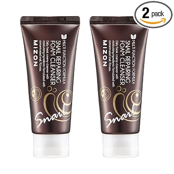 MIZON Limpiador de espuma reparadora de caracol, lavado facial de mucina de caracol, limpiador facial suave para poros y puntos negros, fórmula hidratante coreana para el cuidado de la piel (2.02 fl