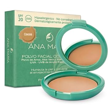 Ana Maria Maquillaje Cosmeticos | Polvo Facial Compacto Arroz Aloe Vera FPS 20 UVA | Polvo prensado de maquillaje SPF 20 0.5oz-14gr (Cocoa (27))