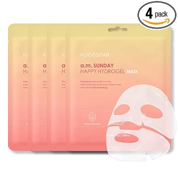 KOCOSTAR am Sunday Happy Hydrogel Mask | Fabricado con colágeno noruego y ácido hialurónico, promueve la elasticidad de la piel y la hidratación intensa, cuidado de la piel coreano, (paquete de 4