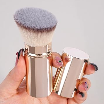 1 Telescopic Angled Makeup Brush for Blush, Contour, Highlighter, and Large Area Makeup(Gold)
