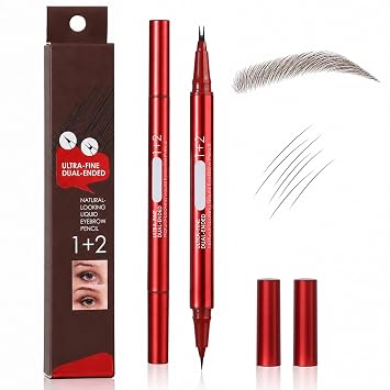 Lápiz de cejas de imitación de doble extremo, lápiz líquido para cejas con punta de doble cepillo y punta única precisa, maquillaje rápido y fácil para cejas escasas, cejas impermeables y a prueba de