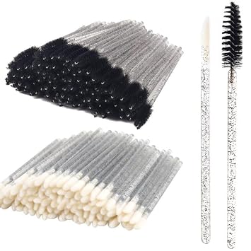 Paquete de 200 cepillos desechables de rímel de cristal y cepillos para labios, carretes de pestañas, lápiz labial, aplicador de brillo de labios, suministros de extensión de pestañas para tatuajes de