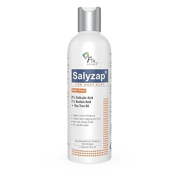 Fixderma Salyzap Gel de baño para acné, gel de baño no espumoso | Exfoliante| Acné en la espalda, brazos, glúteos y otras partes afectadas del cuerpo, | No irritante | Granos | Poros limpios | 6.8 fl