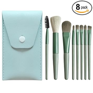 Juego de 8 brochas de maquillaje pequeñas con bolsa de almacenamiento, kit de brochas de maquillaje sintéticas suaves para viajes, para base, rubor, corrector, sombra de ojos, cejas, juego de brochas