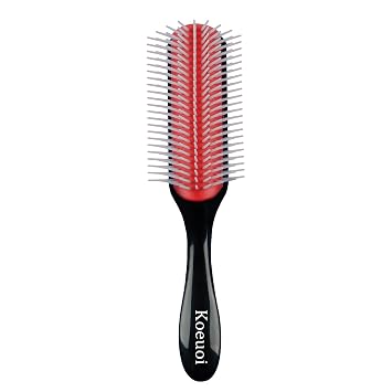 Cepillo clásico para peinar cabello rizado. Cepillo negro de 9 filas para desenredar, separar y dar forma. Para mujeres y hombres con cabello mojado o seco.