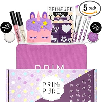 Prim and Pure Set de regalo mineral con espejo de unicornio, perfecto para citas de juego y fiestas de cumpleaños, maquillaje de sombra de ojos para niños, mineral, kit de maquillaje orgánico y