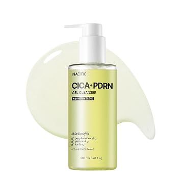 NACIFIC Cica PDRN Gel Cleanser 6.76 fl oz 6.8 fl oz, Centella Asiatica, limpiador profundo de poros de pH bajo para pieles sensibles, calmante y purificador de lavado facial coreano