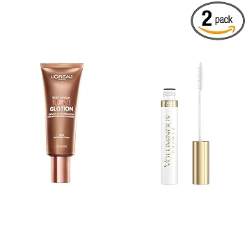 L'Oreal Paris Makeup True Match Lumi Glotion Deep Bronzer and Voluminous Lash Primer Paquete de máscara de pestañas de 1.35 onzas y 0.24 onzas líquidas