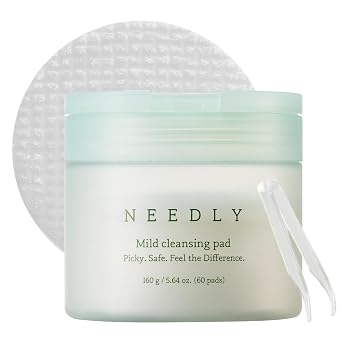 NEEDLY Almohadilla de limpieza suave, removedor de maquillaje para pieles sensibles (60 almohadillas), triple limpieza profunda, cuidado de barrera con solo dos tensioactivos y pantenol, almohadilla