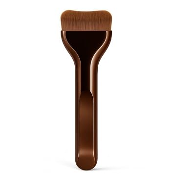 Brocha de base plana en ángulo para maquillaje líquido PRO Curve Face Kabuki, corrector de base y brocha de contorno, cepillo de maquillaje para mezcla sin costuras, brocha kabuki vegana (bronce)