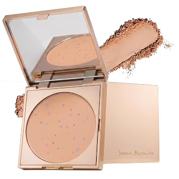 Magic Minerals - Base de maquillaje en polvo prensado jumbo por Jerome Alexander – Corrector de color 4 en 1 para mujeres mayores – Base compacta para piel madura con espejo integrado – Mediano