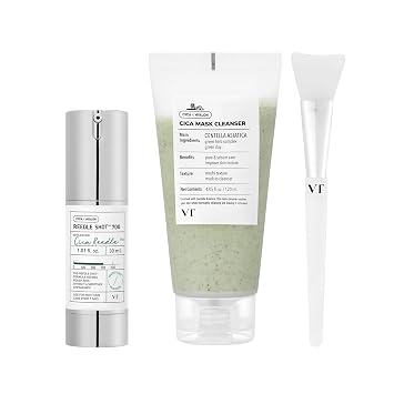 VT COSMETICS Bundle CICA Reedle Shot 700 y limpiador de máscara CICA con cepillo, suero de microagujas, limpiador de máscara de arcilla a espuma 2 en 1, centella asiática, para pieles sensibles y