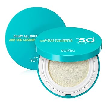 SCINIC Enjoy All Round Airy Sun Cushion EX SPF50+PA++++0.88oz (25g) | Protección UV refrescante y tono natural de cara a cuerpo para todos los miembros de la familia | Cuidado de la piel coreano
