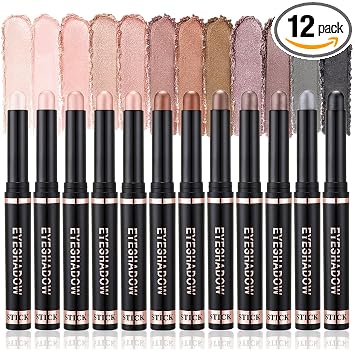 12 Colors Shimmer Eyeshadow Stick Set, Cream Eye Shadow Pen for Beginners