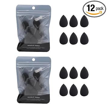 Juego de 12 esponjas de maquillaje, corrector y sombra de ojos, color negro, pequeña esponja de belleza para base, polvo