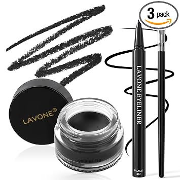 Kit de maquillaje delineador de ojos, delineador de ojos de gel impermeable, delineador líquido y brocha, color negro