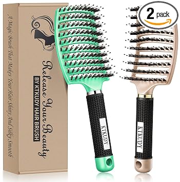 KTKUDY Cepillo Desenredante Elimina Nudos Sin Dolor - Cepillo de Cabello con Cerdas de Jabalí Hace el Cabello Brillante y Más Saludable Cepillo Desenredante Ventilado para Mujeres Hombres Niños