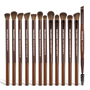 MAANGE 13 Brochas de Maquillaje con Bolsa, Juego de Brochas de Maquillaje de Ojos Multifuncional Profesional para Difuminar Sombra de Ojos Corrector Cejas Delineador de Ojos (Marrón)