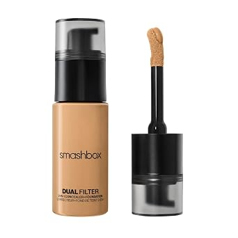 Smashbox Corrector y base de maquillaje de cobertura completa 2 en 1 de doble filtro, larga duración, resistente a la humedad, construible, base líquida con acabado radiante y similar a la piel