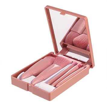 5-Piece Travel Makeup Brush Set with Mirror Case – Portable & Multi-Functional Powder & Blush Brushes