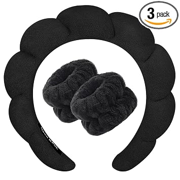 Zkptops Diadema de Spa para Lavar la Cara Muñequera Esponja Maquillaje Cuidado de la Piel Diadema de Tela de Rizo Burbuja Suave Prepárate Diadema para Mujeres Niñas Hinchada Acolchada Accesorio para