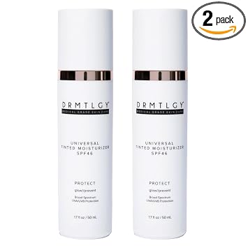 DRMTLGY Crema hidratante teñida universal SPF 46, paquete de 2, protector solar tintado rocío