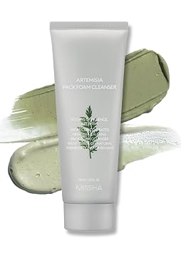 MISSHA Artemisia Pack - Limpiador de espuma de 5.07 onzas líquidas, limpiador facial coreano 2 en 1 y máscara de arcilla con extracto de artemisa de doble fermentación, alivia la piel sensible