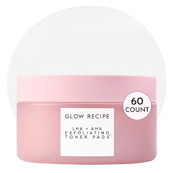 Glow Recipe LHA + AHA - Tóner exfoliante coreano para la cara, minimizador de poros, almohadillas de tóner hidratantes, 5 ácidos suaves, enzimas de sandía, botánicos hidratantes (60 almohadillas