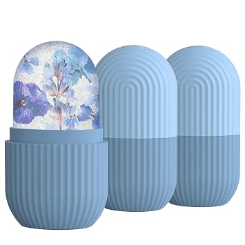 Paquete de 3 rodillos de hielo para rostro, ojos y mujeres, desinflador facial, cuidado de la piel, masajeador de cuello con bolsa de hielo, refrescante y calmante, esenciales de belleza (azul)