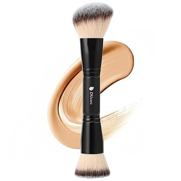 DUcare Pincel para base con contorno y bronceador de doble punta para maquillaje, para mezclar líquido, polvo, corrector, crema, colorete y polvo compacto, Negro