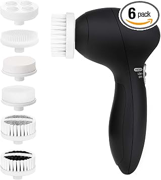 Cepillo Limpiador Facial CLSEVXY: Cepillo Limpiador Eléctrico Giratoria Facial con 6 Cabezales para Limpieza Profunda, Exfoliación Suave, Eliminación de Puntos Negros y Masaje