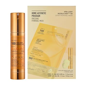 VT COSMETICS Bundle Vita-Light Reedle Shot 100 y Vita-Light Reedle Shot 100 Máscara de hidrogel de 2 pasos (34.5 gx4ea)