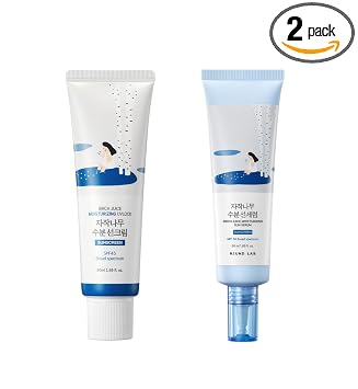 ROUND LAB Protector solar hidratante de jugo de abedul y suero solar, protección UV ligera para todo tipo de piel, esenciales para la playa, protector solar coreano