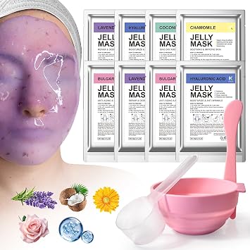Máscaras de gelatina para faciales profesionales, mascarilla facial de gelatina para cuidado de la piel, máscara de gelatina en polvo para tratamientos faciales, juego de tazones de mezcla, kit de máscara de hidrojelly para hidratar, nutrir y calmar