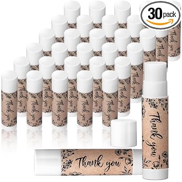 Redbaker 30 unidades de regalos de agradecimiento, recuerdos de fiesta, bálsamos labiales a granel para bodas, despedidas de soltera, recuerdos para invitados, baby shower, recuerdos retro de grano de madera hidratante para el cuidado de los labios para mu