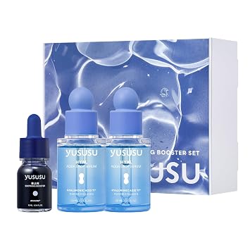 Aqua - Set de refuerzo calmante - Suero de ácido hialurónico y ampolla de azuleno para pieles secas, sensibles y problemáticas, hidratante, calmante l cuidado de la piel coreano, 0.34 onzas