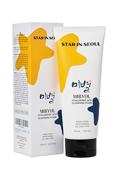 ] Espuma limpiadora de ácido hialurónico MIBYUL, 5.1 fl oz, limpiador hidratante, recomendado para pieles secas y sensibles, limpiador coreano para el cuidado de la piel.
