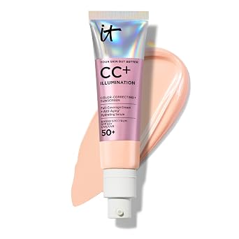 IT Cosmetics CC+ Cream Illumination - Base radiante de cobertura completa con SPF 50+, corrector de color y suero hidratante antienvejecimiento, colágeno hidrolizado + péptidos, piel normal a seca