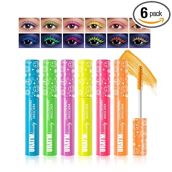 Rímel de pestañas voluminosas de 6 colores para pestañas, rojo, naranja, amarillo, morado, verde, azul, alargamiento de color, definiendo las pestañas rizadas, impermeable, sin manchas, maquillaje de