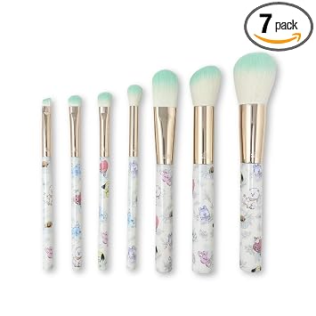 Impressions Vanity con BT21 - Juego de 7 brochas de maquillaje con cerdas sintéticas súper suaves, virola de aluminio BT21, diseño de jardín natural, mango de plástico, brochas de maquillaje para base, polvo facial