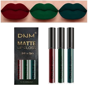 AMY'S DIARY Juego de 3 lápices labiales líquidos mate rojo oscuro verde mate, lápiz labial mate mancha labial de larga duración 24 horas brillo labial impermeable juego de regalo maquillaje líquido