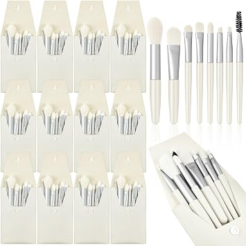 Tioncy Juego de 12 brochas de maquillaje de viaje, bolsa de pinceles a granel, regalo de dama de honor, mini cepillo de fibra sintética para mujeres, niñas, bodas, despedidas de soltera, regalo de despedida de soltera (blanco)
