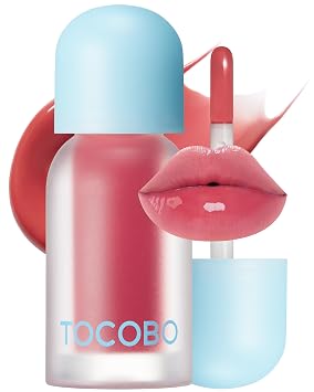 TOCOBO Juicy Berry Plumping Lip Oil 18 Cozy Pink (Muted Rose) - Brillo teñido vegano coreano con Volufiline™ | MLBB universal, punta de silicona, antiadherente, 0.12 onzas líquidas