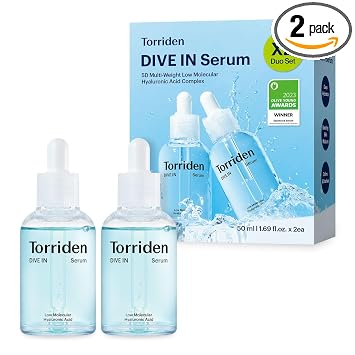 Torriden Suero de ácido hialurónico DIVE IN de 1.7 fl oz (1.69 onzas líquidas) x 2 (paquete de 2) | Hidratación profunda para obtener una piel resplandeciente | Ácido hialurónico, pantenol, alantoína