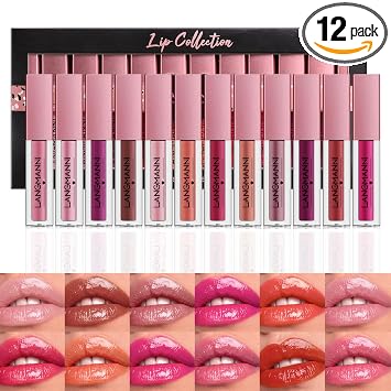 LANGMANNI 12Pcs Lip Gloss Collection Set, Glossy-A Lip Makeup