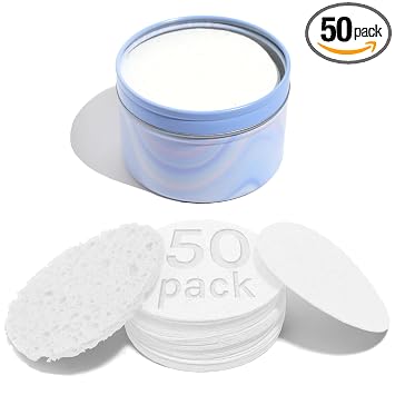 AOA Studio 50 esponjas faciales comprimidas, esponjas cosméticas 100% naturales para limpieza facial, mascarilla exfoliante, quitar para maquillaje, piel muerta y suciedad (blanco, 50 unidades)